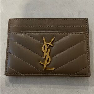 Yves Saint Laurent Taupe Quilted Card Holder with Gold Logo